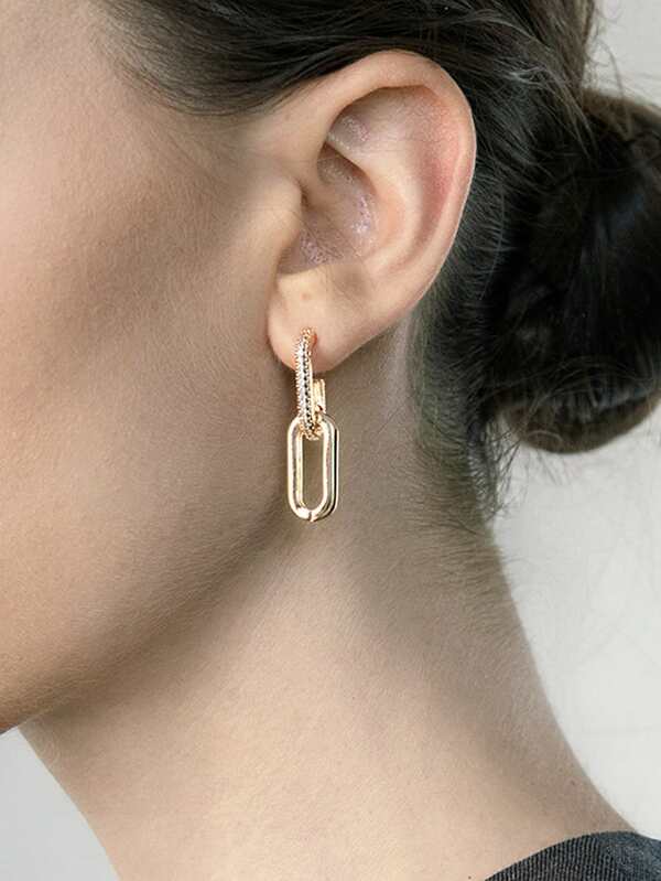 2pcs Copper Made Double Buckle Earrings With Cubic Zirconia, Suitable For Women's Daily Wear, Parties, Dating And Festivals Christmas Winter Christmas Gifts