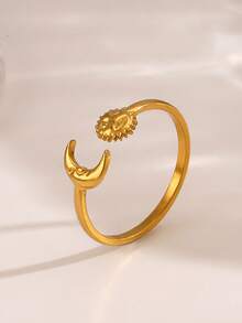 1/3pcs 18K Gold Plated Stainless Steel Moon & Sun Open Rings, Suitable For Women's Daily Wear