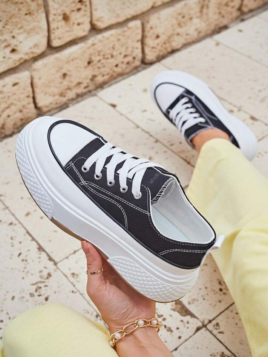 Women's Platform Sneakers - Black - View 1