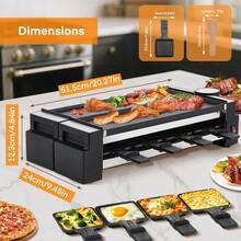 Raclette 8 Personas, 1400W Raclette Grill Electrico con Parrilla Antiadherente y 8 Placas, Parrilla Eléctrica Giratoria, Adecuada para Familias y Fiestas - Enchufe EU Tipo E(220-240V) - Ver 3
