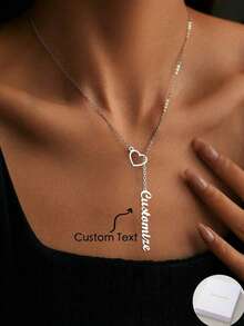 Customizable Heart-Shaped Letter Name Necklace With Pendant, Customizable Gold Stainless Steel Couple Necklace, Perfect Gift For Couples, Mothers, Friends, Classmates On Valentine's Day, Christmas, Halloween, Anniversary - Multicolor - View 5