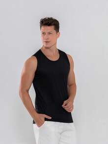 Men's Casual Gym Comfortable Premium Tank Top - 黑色 - 查看 4