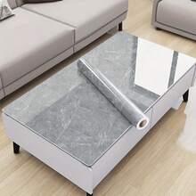 1卷光面接触纸自粘墙贴可撕PVC墙纸即剥大花石纹壁纸适用于厨房、卧室、客厅、台面家具装饰墙纸卷，家居装饰家具翻新15.74x196.85英寸 - 淺灰色 - 查看 11