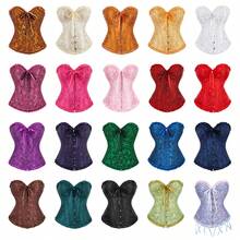 女士复古提花胸衣上衣，塑形紧身胸衣式性感抹胸露脐上衣，适合派对、万圣节、节日和其他场合