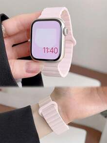 1条男女通用硅胶磁吸表带，兼容 42mm、38mm、40mm、41mm、44mm、45mm、46mm、49mm，时尚智能手表替换表带，适用于Ultra2、Ultra SE2、SE 11、10、9、8、7、6、5、4、3、2、1系列，学生返校季好礼 - 粉色 - 查看 5