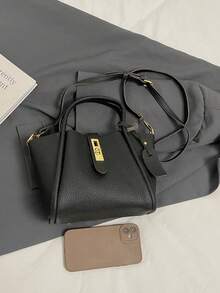 Bolso de cesta de moda para mujer, adecuado para salir, citas, ir al trabajo, puede contener cuaderno, cosméticos, billetera, teléfono, bolso de hombro con decoración de candado, estilo elegante para señoritas jóvenes