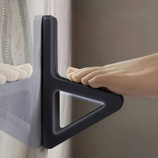 1pc Punch-Free Shower Foot Rest, Wall-Mounted Non-Slip Shaving Ledge, Sturdy Bathroom Step For Leg Shaving & Foot Washing, Essential Shower Aid For Elderly, Pregnant Women - Black