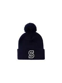 1pc Kids 26 Alphabet Print Knitted Hat, Warm Winter Daily Wear For Baby Girls - Navy Blue - View 5