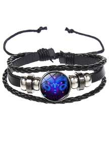 1pc Vintage Style Braided Leather Cord + Gemstone Combination Men's Bracelet, 12 Zodiac Signs - Constellation - View 25