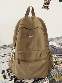 peach tree 1个纯色尼龙防水拉链简约背包，适合春夏使用，可折叠旅行背包，休闲日用背包，简约字母印花手提单肩包，笔记本电脑包，休闲背包，大学生旅行背包，功能齐全的大容量多口袋便携式假日旅行必备运动健身学校商务尼龙包旅行包防水背包，适合学生和大学生使用