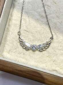 1 pieza Elegante collar con colgante de alas de ángel con corazón de cobre y circonita micro-incrustada, joyería lujosa y de moda para mujeres