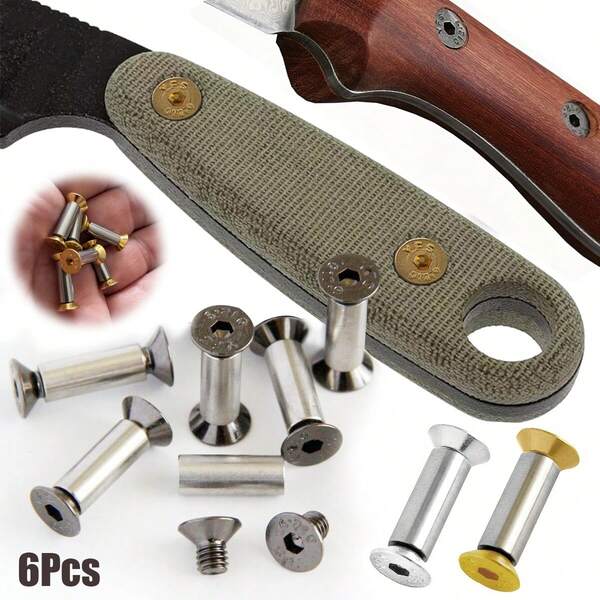 6pcs Stainless Steel Knife Handle Screws, Rivets, Bolts, Fasteners - Hex Head Screws, For DIY Knife Making Blade Fixing