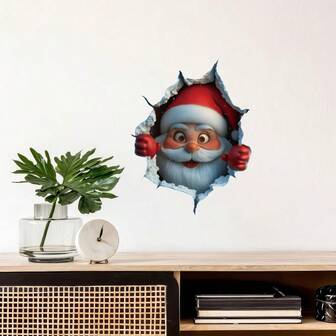 3D-väggdekal med jultomten, kan fästas på bilens bagageluckor och fönster, bärbara datorer, skotrar och lastbilar - lämplig för hem och vardagsrum, juldekorationer