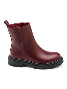 Boots Plates Confortables Pour Femme – Style Chic And Semelle Crantée - Burgundy - View 2