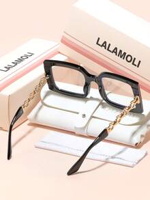 LALAMOLI LALAMOLI Oversized quadratische Brille ohne Sehstärke, Metallkettenbrille, geeignet für den täglichen Gebrauch und als Weihnachtsgeschenk, Cut-Out