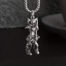 Vintage Silver Plated Punk Style Pendant Necklace, Fashion Alloy Long Chain, Unisex Fashion Jewelry, Halloween Gift Accessories - Bạc - Xem 5