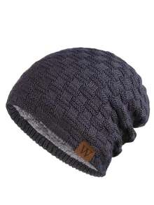 1pc Men's Knitted Hat, Cap With Fleece Lining, Thick Warm Ear Protection Beanie For Autumn/Winter Autumn Decor