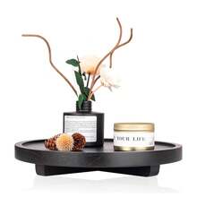 1 pieza Bandeja decorativa redonda, organizador de encimera de baño de madera, decoración de cocina rústica, elevador de madera para plato de jabón, perfume, vela, esponja, 9 pulgadas