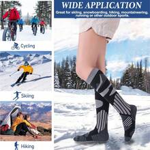 2-Pairs Thicken Warm Ski Socks , Over The Calf Non-Slip Cuff For Men & Women, Winter Sport Socks For Cycling, Hiking, Running