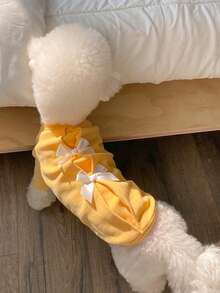 LANGXINGCS 1pc LANGXINGCS Warm Pet Hoodie, Cute Bow Patchwork Design, Versatile Autumn/Winter Warm Sweatshirt For Small/Medium Dogs & Cats, Suitable For Poodle, Teddy, Bichon Frise