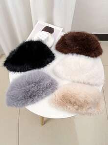 1pc Women's Solid Color Fluffy Hat, Soft Comfortable Warm Minimalist Cap, Casual Versatile Windproof Suitable For Daily Wear, Can Be Matched With Scarf, Autumn/Winter Autumn Decor - Multicolor - View 10