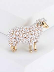 1pc Exquisite Sheep-Shaped Faux Pearl Brooch Pin - Elegant Rhinestone Accents, Fashionable Accessory For Scarves, Sweaters, Dresses, And Coats - Perfect Decoration For Any Occasion