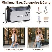 Clear Tote Bags For Women 11x5x7 - Clear Bag For Stadium Events With Inner Bag, Perfect For Sport Events Concert Work - 黑色007AAA - 查看 4