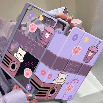 Ốp lưng hai mặt bằng acrylic trong suốt hình gấu hoạt hình và chữ cái xinh xắn, chống sốc, cao cấp này tương thích với iPad thế hệ thứ 7, 8 (10.2 inch) và 10. Ốp có khe cắm bút tích hợp, hỗ trợ chức năng ngủ/thức và nhiều chế độ giá đỡ gập. Đây là món quà tuyệt vời cho Halloween và năm mới.