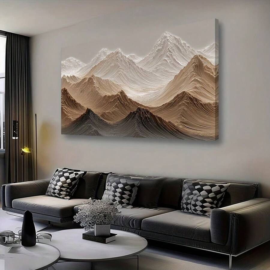 2D Flat, 3D Effect Hill Maillard Minimalist Wall Art - High-Definition Waterproof Canvas Print With Wooden Frame, Contemporary Landscape Art For Living Room, Bedroom, Bathroom & Office Decor, Canvas Wall Art Ready To Hang, Indoor Decoration - 棕色 - 查看 1