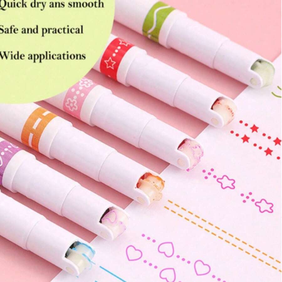 6pcs Fluorescent Pens, Journaling Curved Pens, Roller Flower Pens, Double-Headed Printing Outline Pens, Creative Wave Flower Roller Ball Pens