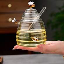 1pc Japanese-Style Glass Honey Storage Jars With A Glass Stirring Rod And A Cute Bee Decoration. Can Be Used To Store Coffee Beans, Honey, Candies, And Spices. A Unique Birthday Gift, Mother's Day Gift, Or Christmas Gift.