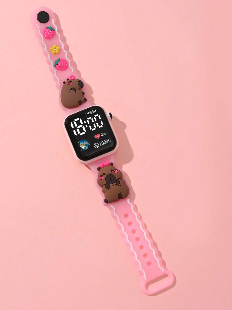 1-Piece Girl's Watch Featuring The Capybara Design, A Square-Shaped Children's Watch With LED Digital Display, A Clock. It Is An Affordable School Supply Watch For The Back-To-School Season. It Is Suitable For Students And Is An Electronic Watch For Daily Use, For Going To School, Parties, Traveling, And As A Birthday Gift For Friends. It Is The Perfect Gift For Girls. - 彩色 - 查看 1