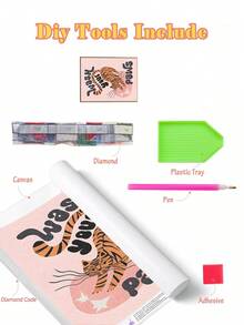 | 5D DIY 钻石画 | 优雅粉色动物画，含钻石画套装。粉色背景上，一只可爱俏皮的老虎告诉你“洗洗爪子”，手工装饰画。高清 5D DIY 刺绣马赛克艺术。DIY 钻石画作为礼物，可以帮助您集中注意力，平静心情。 - 彩色 - 查看 2