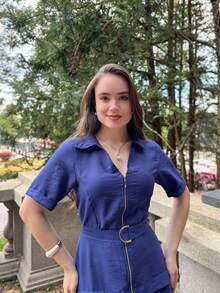 Rivera. Plain Short Sleeve Midi Dress WOMEN'S FASHION Summer - Màu xanh hải quân - Xem 2