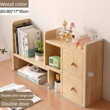 带门的桌面收纳立式架子，储物柜，适合家庭、办公室、宿舍、客厅家具 - 原木色 - 查看 8