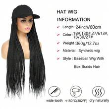 Baseball Cap Wig 24 Inch Box Braids Hair Extensions With Hat Ombre Color Synthetic Hair Cap Wig With Long Braiding Hair For Women - Multicolor - View 8