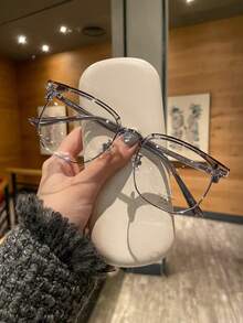 Blue Blocker Glasses For Men Metal Browline Computer Gaming Glasses Filter Blue Ray (Silver Metal/Gray Crystal TR90 Eyeglasses)  New Vintage Fashion Half Frame Semi-Rimless Clear Lens Glasses Blue Light Glasses For Woman/Men Computer Bluelight Glasses Womens/Mens - Màu trắng trong suốt - Xem 10