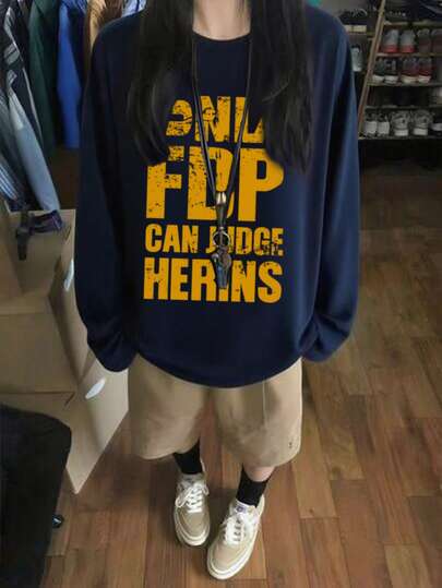 Women's Casual Loose Fit Cartoon Print Round Neck Colorblock Long Sleeve T-Shirt, Fashion & Versatile, Spring/Autumn