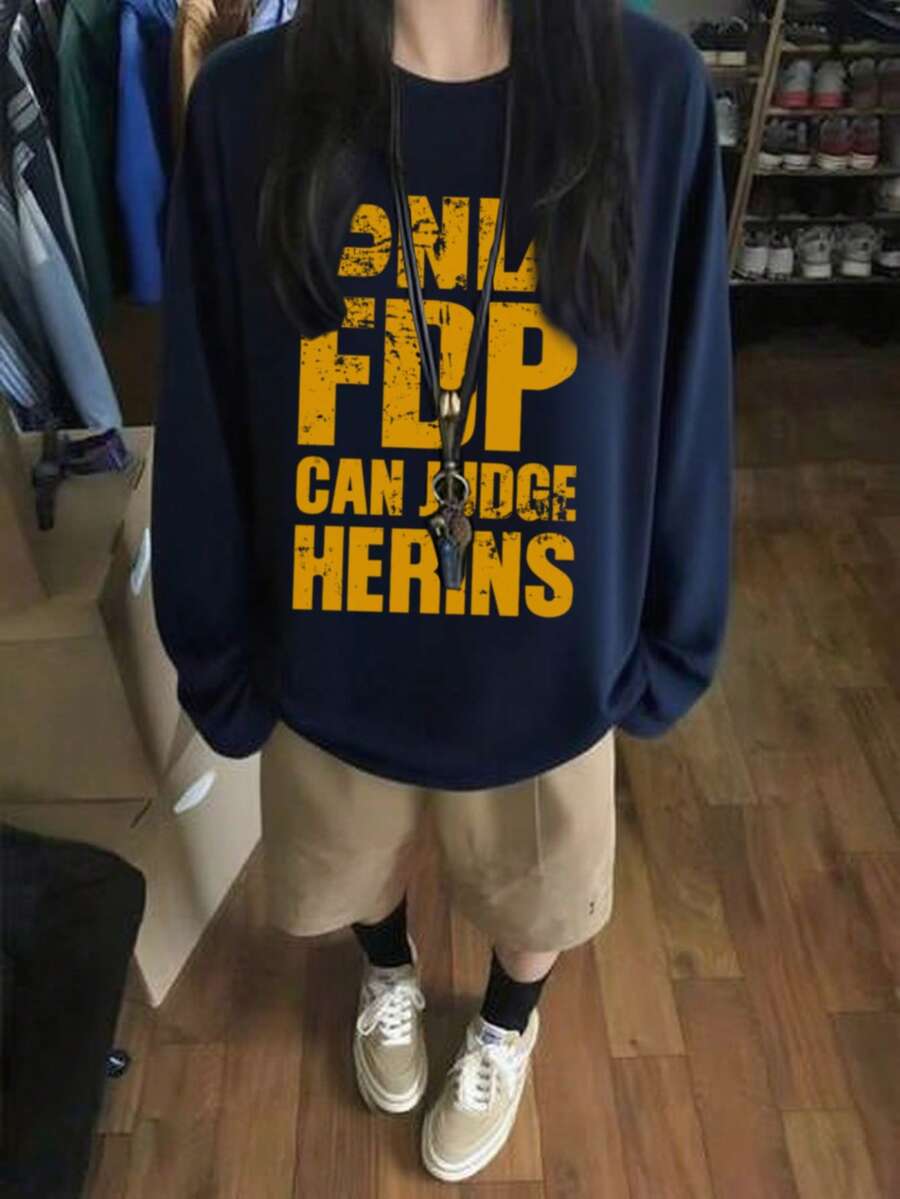 Women's Casual Loose Fit Cartoon Print Round Neck Colorblock Long Sleeve T-Shirt, Fashion & Versatile, Spring/Autumn