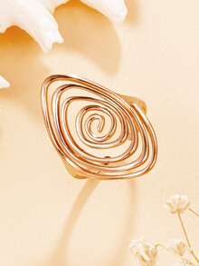 1 pieza Anillo abierto vintage de acero inoxidable con espiral geométrica hueca, creativo, asimétrico y ajustable, para cóctel de mujer - anillo único - Ver 7