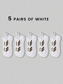 5双装经典简约撞色条纹短袜，保护双脚，防摩擦设计，柔软舒适，吸湿排汗，透气防臭，男士运动休闲百搭短袜