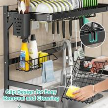 2-Tier Over-Sink Dish Drainer All-In-One, Space-Saving Kitchen Drain Rack With Utensil Holder - 1 - View 3