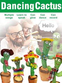 1个会跳舞的仙人掌，神奇的花朵，可重复录音，发光娃娃，创意毛绒扭动身体娃娃，会唱歌，青少年减压恶作剧玩具 - 彩色 - 查看 2