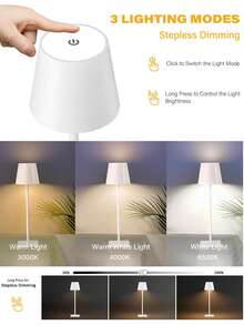 Luminária de mesa LED moderna e minimalista para decoração de casa, 1 peça, 3 temperaturas de cor e brilho regulável, recarregável, iluminação suave e agradável aos olhos, adequada para quarto/sala de jantar/mesa/café/restaurante/pátio/acampamento/decoração de quarto