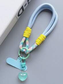 Cordón corto para teléfono con colgante de corazón de dos colores, correa de muñeca corta, cordón colgante reforzado, clip de teléfono lindo