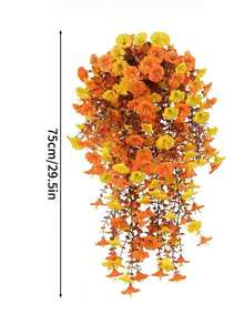 4pcs/2pcs/1pc Artificial Hanging Flower Plants Yellow And Orange For Outdoor Decoration, Simulation Silk Morning Glory With Eucalyptus UV Resistant Lifelike Vines, Suitable For Wall, Home Porch, Patio, Balcony, Courtyard Indoor Decoration, Halloween Decoration, Fall Decoration