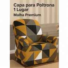 Capa para Poltrona do Papai Estampada Elásticada Tecido Resistente - Amarelo mostarda - Visão 3