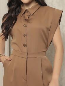 ALETHEIA - ELEGANT TAILORED JUMPSUIT FOR WOMEN WITH JAPANESE SLEEVES, TANK TOP WITH ELASTIC WAISTBAND AT THE BACK - 杏色 - 查看 2