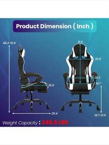 Ergonomic Racing Style Gaming Chair | Computer Desk Chair With Adjustable Lumbar Support | Breathable, Reclinable Design For Long Gaming/Work Hours - White - View 7