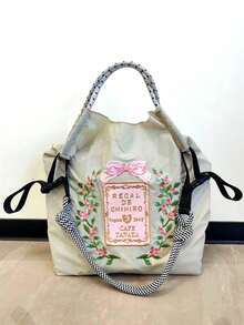 1 Stück hellgrauer Schleife Kaffeehaus Nylon Mittel Schulter Umhängetasche, geeignet für Einkaufen, Pendeln, Reisen, Tasche mit großer Kapazität, wasserdichte Handtasche